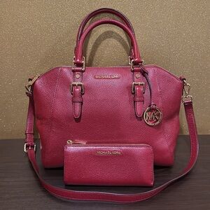 Michael Kors Ciara Large Pebbled Leather Satchel Bag & Matching Wallet